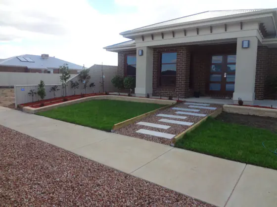 Landscaped garden with irrigation running